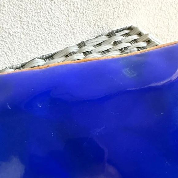 Dooney & Bourke Patent Leather Small Zip Satchel Electric Blue & Tan Trim - Picture 16 of 16